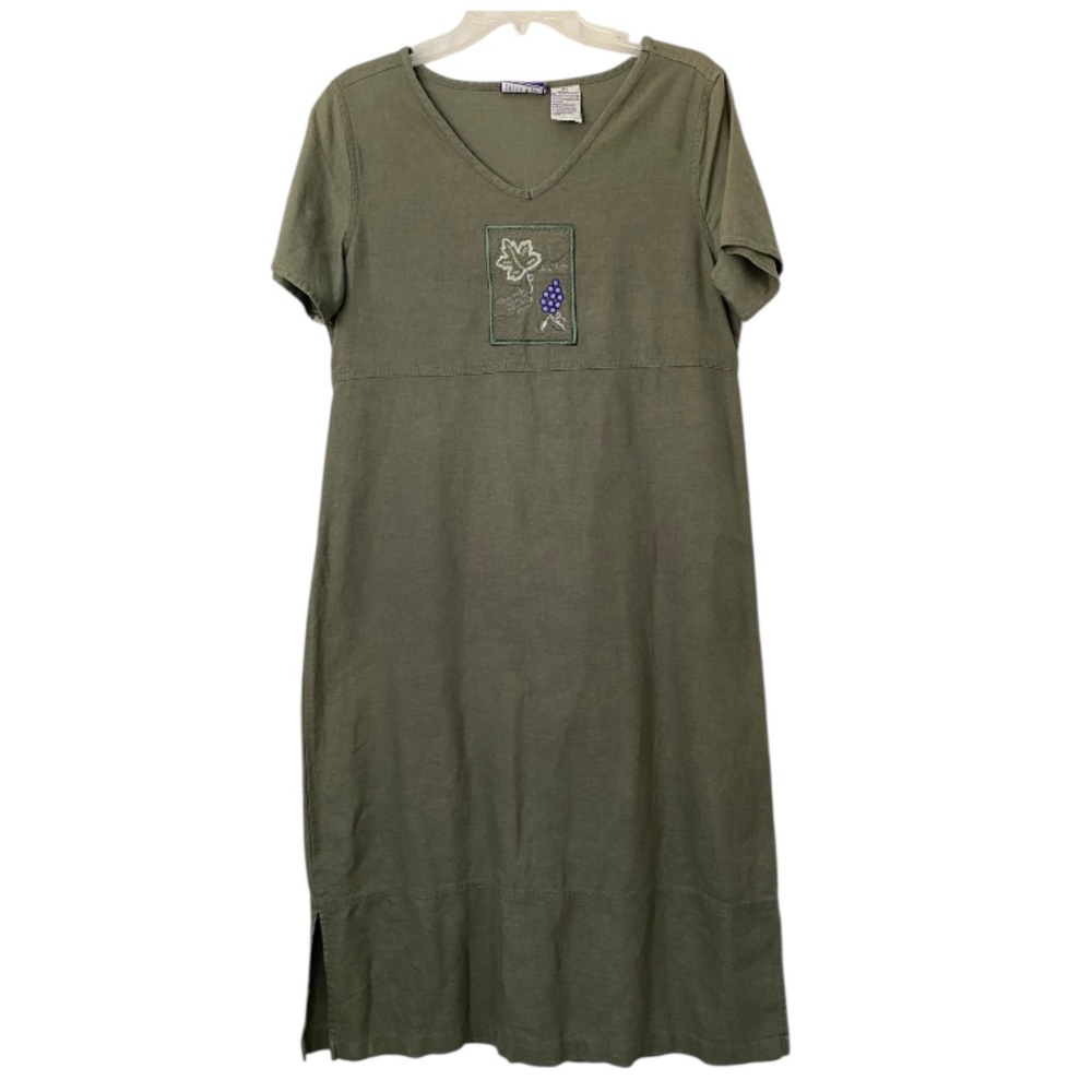 Erika Embroidered Green Maxi Dress Linen Blend Beachy Cottagecore Y2K P Medium